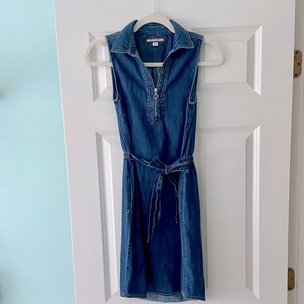 Tommy Hilfiger Sleeveless Denim Half Zip with Elastic Waist Dress